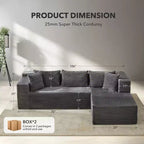 Canapé modulaire sectionnel nuage 106, en L 3 places avec méridienne surdimensionnée, assise profonde en mousse à mémoire de forme, assemblage sans outils