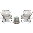 Ensemble bistrot 3 pièces en osier pour conversation, salon de jardin en rotin résistant aux intempéries avec coussins