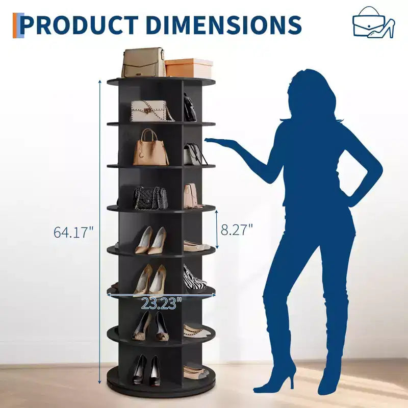 Tour de rangement pour chaussures rotative à 7 niveaux, organisateur de chaussures sur pied, présentoir à chaussures vertical rotatif à 360°, support de rangement rond pour chaussures