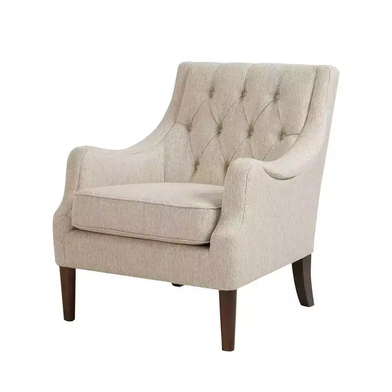 Okak Fauteuil d'appoint contemporain avec boutons capitonnés, coussin rembourré et pieds en bois, pour salon, chambre ou coin lecture