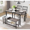 Ensemble Table à Manger pour 4 personnes Table de Cuisine avec Bancs et 2 Chaises Plateau en Bois et Cadre en Métal Coin Repas