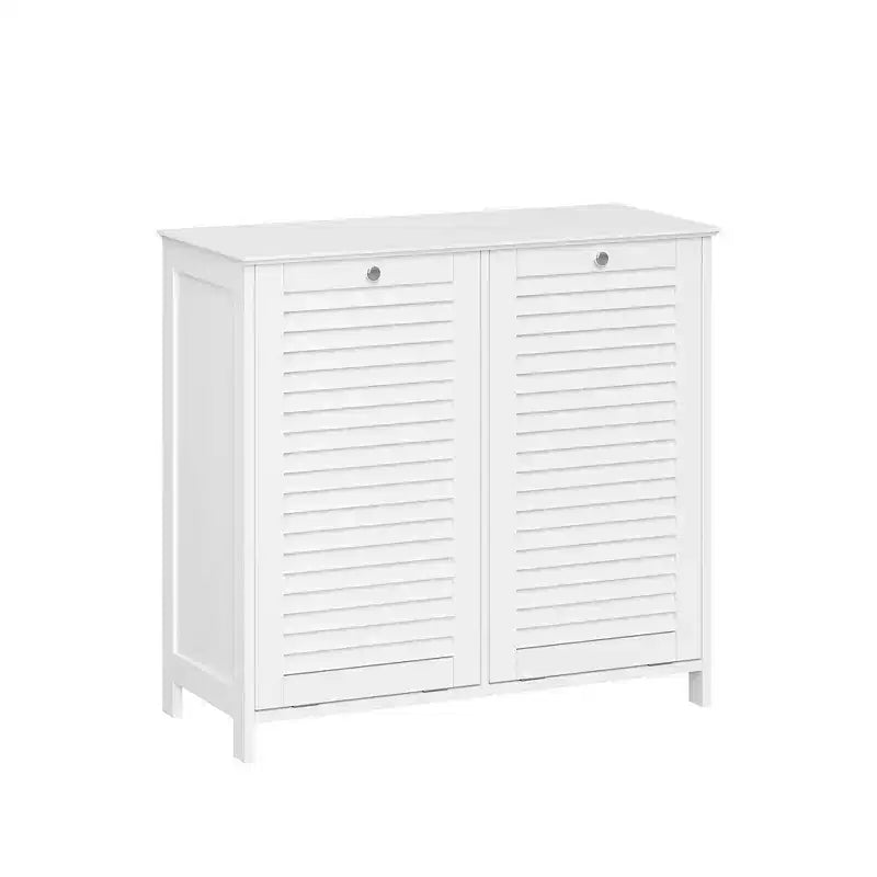 Meuble à Linge Double RiverRidge Ellsworth avec Poubelle Basculante et Sac de Rangement en Tissu Amovible - Blanc