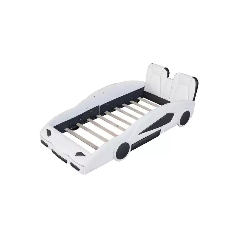 Lit Plateforme Jumeau Whisen au Design Cool en Forme de Voiture de Course avec Roues