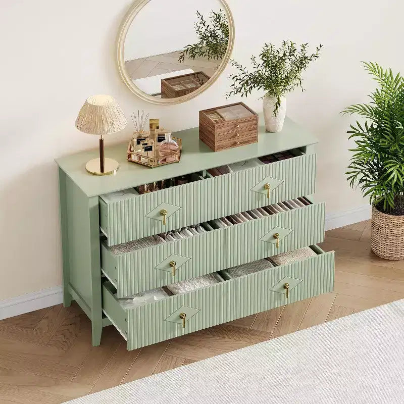 Acekool Commode cannelée à 6 tiroirs de 120 cm, Meuble de rangement moderne pour chambre à coucher, salon