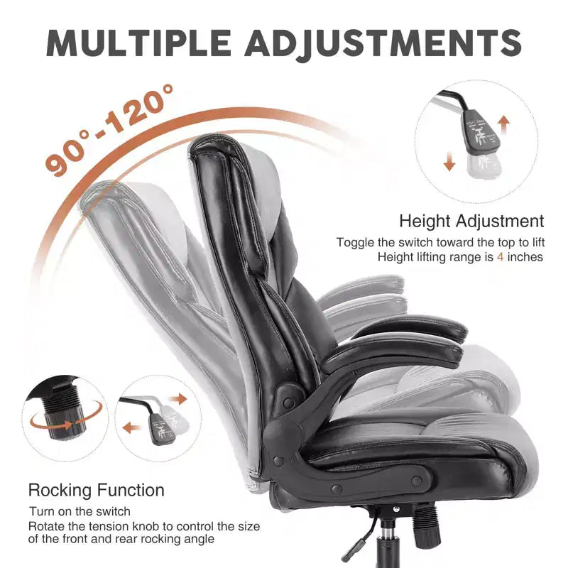 Chaise de bureau ergonomique TUYOHW avec accoudoirs relevables réglables, chaise d'ordinateur pivotante avec soutien lombaire et base en métal, chaise Criss Cross pour la maison