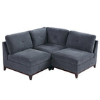 Ensemble canapé d'angle modulable et fauteuil sans accoudoirs 3 pièces en tissu chenille