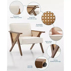 Fauteuil d'appoint moderne en lin, fauteuil de lecture rembourré avec dossier, fauteuil simple, fauteuil d'appoint avec pieds en bois pour salon ou chambre à coucher