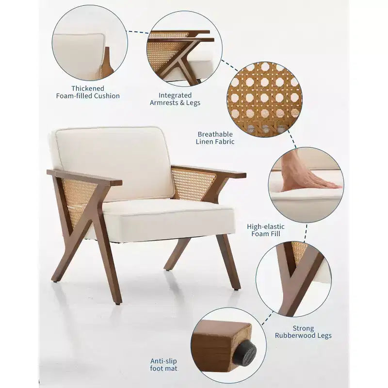 Fauteuil d'appoint moderne en lin, fauteuil de lecture rembourré avec dossier, fauteuil simple, fauteuil d'appoint avec pieds en bois pour salon ou chambre à coucher