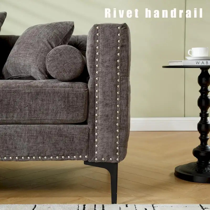 Canapé sectionnel convertible moderne en forme de L en chenille capitonnée