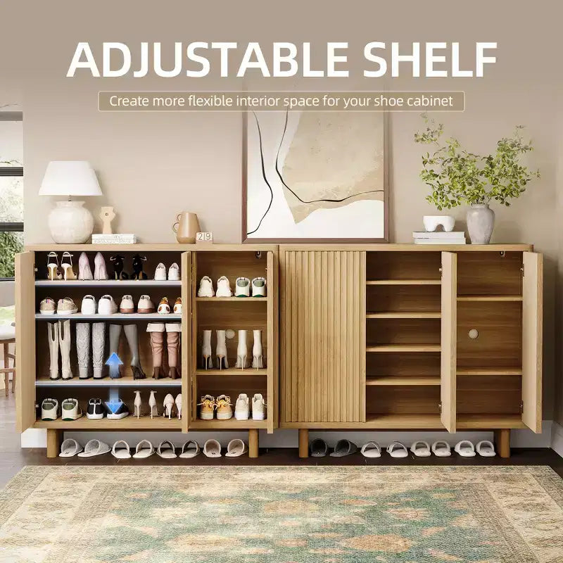 Meuble à chaussures de 46 pouces avec porte cannelée, rangement à 5 niveaux avec 4 étagères réglables, organisateur de chaussures rustique pour entrée, couloir, salon