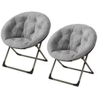 Fauteuil à bascule, Fauteuil lune surdimensionné avec coussin moelleux et cadre en métal doré, Chaise lune intérieure/extérieure pour salon, chambre, gris (2 pièces)