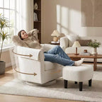 Fauteuil pivotant FurnitureR avec pouf, ensemble fauteuil de salon rembourré et repose-pieds, fauteuil moderne et confortable pour salon, chambre à coucher, coin lecture