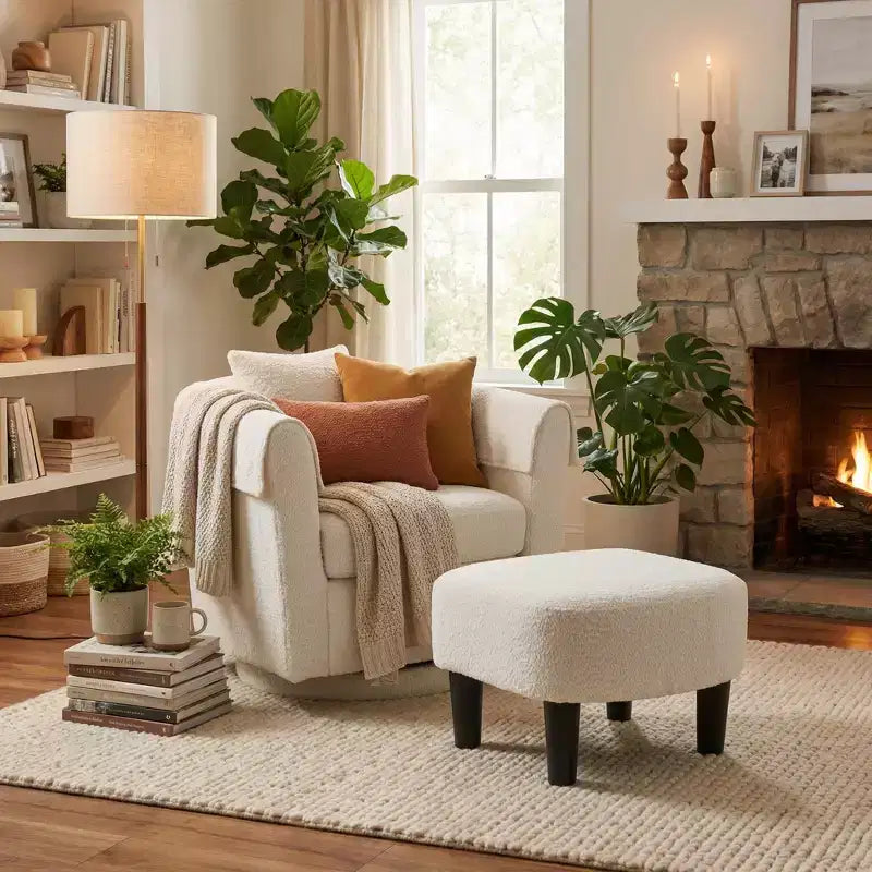 Fauteuil pivotant FurnitureR avec pouf, ensemble fauteuil de salon rembourré et repose-pieds, fauteuil moderne et confortable pour salon, chambre à coucher, coin lecture