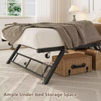 Lit gigogne double avec roulettes verrouillables - Cadre de lit pliant en métal escamotable pour chambre à coucher, chambre d'amis et salon