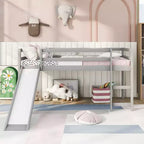 Lit mezzanine bas Whisen de 79,5L x 41,8l, élégant, de taille double, avec échelle intégrée et toboggan, conception multifonctionnelle