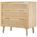 Commode 3 tiroirs en rotin VEVOR, Commode de placard en rotin naturel avec 3 tiroirs, Organisateur et rangement de vêtements de poitrine en bois moderne de style bohème, Couleur bois