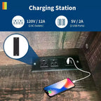 Armoire de cuisine haute de 71 po avec station de recharge, vaisselier de style rustique avec support à micro-ondes et comptoir ouvert pour salon ou salle à manger