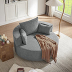 Fauteuil baril accent en chenille, Fauteuil de salon, Fauteuil rond avec base pivotante à 360 degrés et 3 coussins amovibles