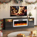 Meuble TV cheminée Bossin 70 avec cheminée électrique 36, meuble TV pour téléviseurs jusqu'à 80 pouces, lumières LED 16 couleurs/centre de divertissement