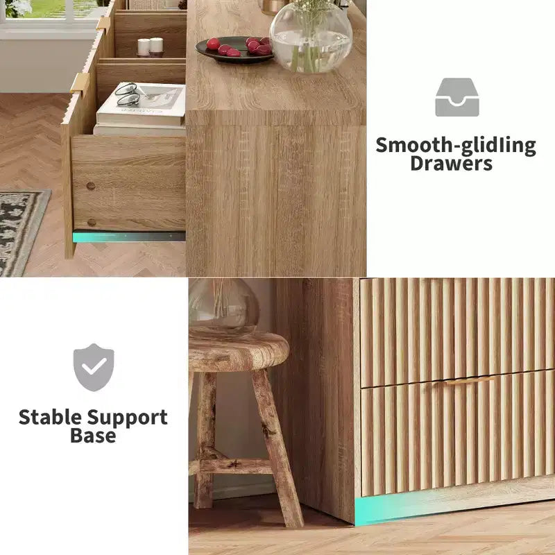 COZONY Commode cannelée à 8/9 tiroirs - Grand meuble de rangement en bois avec poignées métalliques et dispositif anti-basculement pour chambre à coucher, salon, couloir