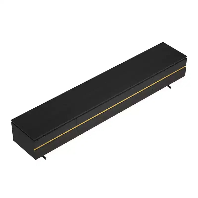 Meuble TV et console média noir Luck Live Farmhouse 86.61 avec tiroirs de rangement dissimulés, armoires fermées, pieds en métal et gestion des câbles