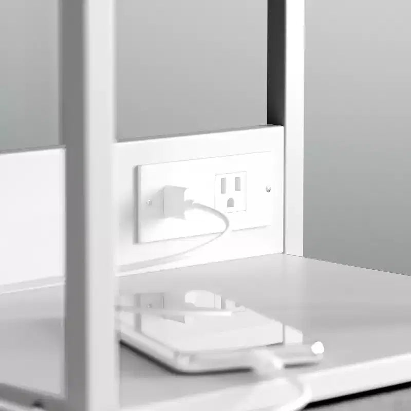Table de chevet Emma et Oliver avec 3 tiroirs en tissu, station de charge avec 2 ports USB/prise de courant, dessus en bois composite, poignées en bois, cadre en métal