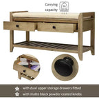 Banc de rangement de ferme Acekool 35,4" avec coussin, banc d'entrée à 2 niveaux avec étagère et 2 tiroirs pour chambre, couloir, salon, finition gris délavé