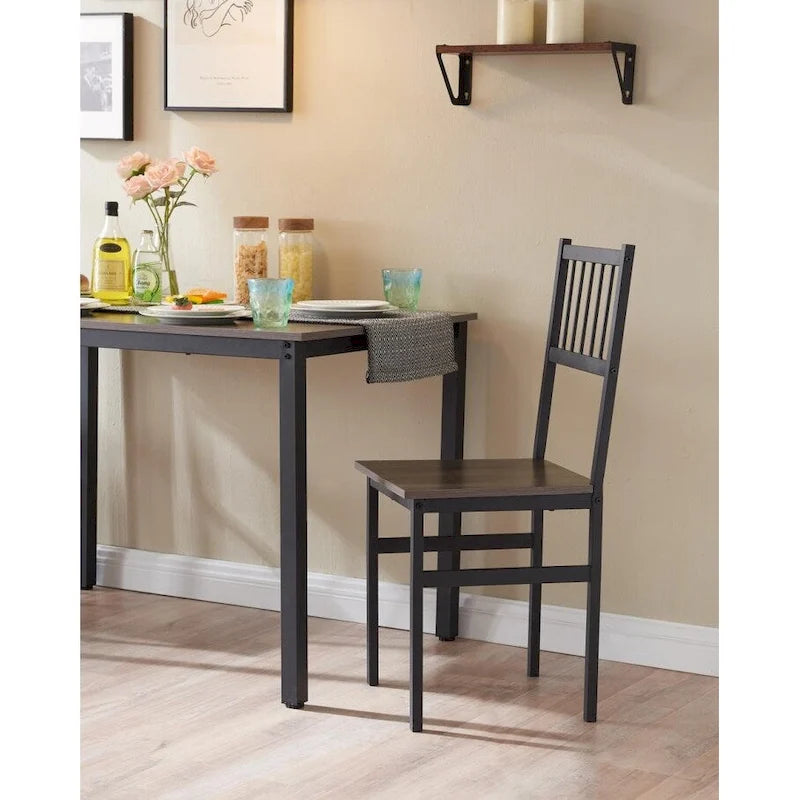 Ensemble Table à Manger pour 4 personnes Table de Cuisine avec Bancs et 2 Chaises Plateau en Bois et Cadre en Métal Coin Repas