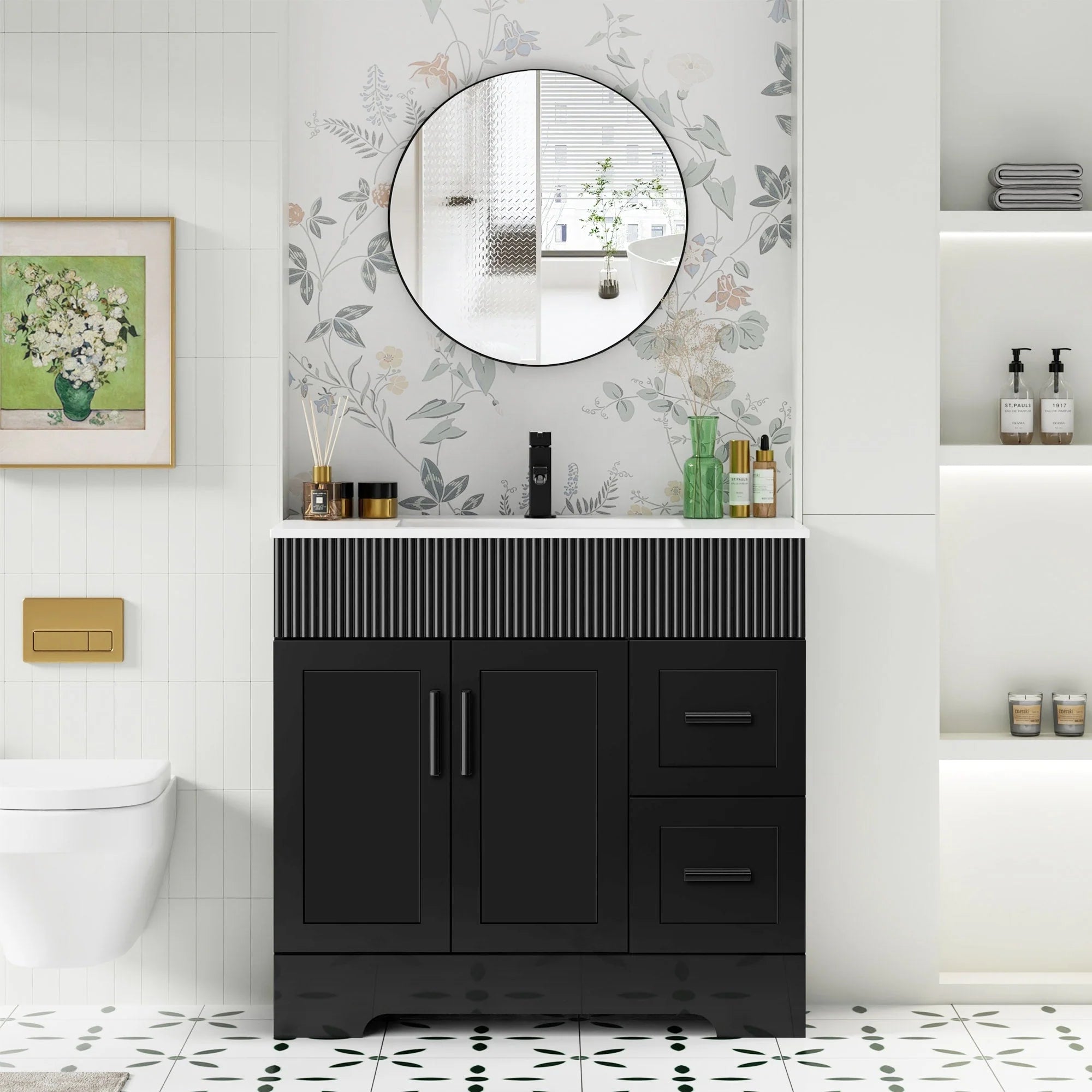 Meuble-lavabo de salle de bain Wavy Line 30/36/48 avec évier et robinet