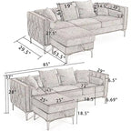 Canapé sectionnel convertible moderne en forme de L en chenille capitonnée