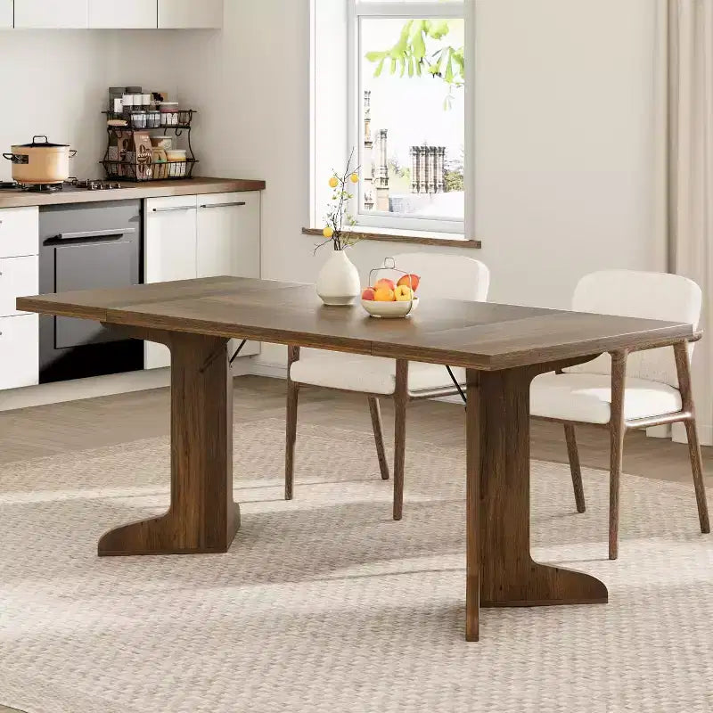 Grande table à manger rectangulaire de 180 cm pour 6 à 8 personnes, table de salle à manger rustique en bois massif avec pieds robustes et plateau solide pour salle à manger