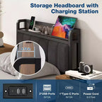 Lusimo Cadre de lit Twin XL, Lit plateforme rembourré avec tête de lit de rangement et station de charge