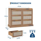 Commode à 6 tiroirs, commode en rotin avec grand espace de rangement, commode bohème, commode pour salon/placard/chambre à coucher, marron