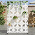 Jardinière en métal blanc Dovelina 72 H47W avec treillis pour brise-vue pour café, terrasse, jardin et balcons