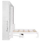 Lit escamotable Queen Size avec armoires latérales et éclairage LED, lit armoire pliant avec étagères de rangement et tiroirs pour chambre d'amis, blanc