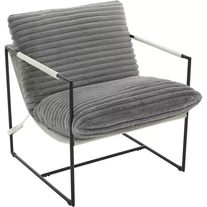 Fauteuil d'appoint suspendu pour salon, fauteuil douillet moderne à cadre métallique, chaises rembourrées avec coussin en mousse déchiquetée, chaise longue