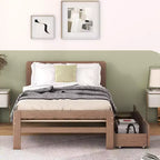 Lit plateforme double Acekool avec 2 tiroirs de rangement gigognes, tête de lit, cadre robuste, aucun sommier tapissier requis, gain de place pour chambre d'enfants ou d'amis
