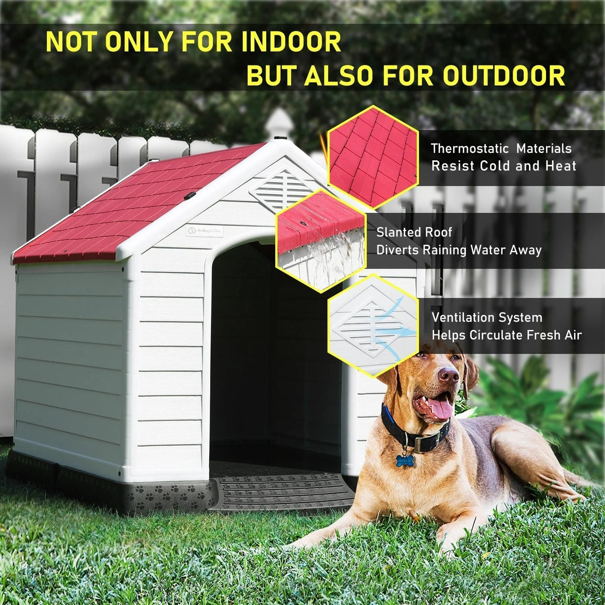 Niche pour chien en plastique BOSSIN, pour chiens de petite à grande taille, abri isolé intérieur/extérieur avec plancher surélevé