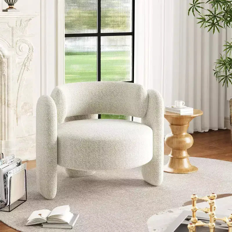 Fauteuil d'appoint moderne en forme de tonneau, fauteuil de salon rembourré, fauteuil confortable avec accoudoirs arrondis et dossier ouvert, fauteuil de salon d'appoint aux coins arrondis pour la maison