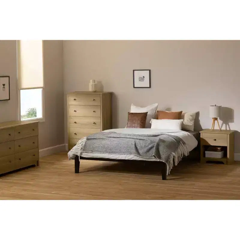 Commode double 6 tiroirs South Shore Ash : Ancrage anti-basculement, Fini laminé, Panneaux de particules, Largeur 59,25