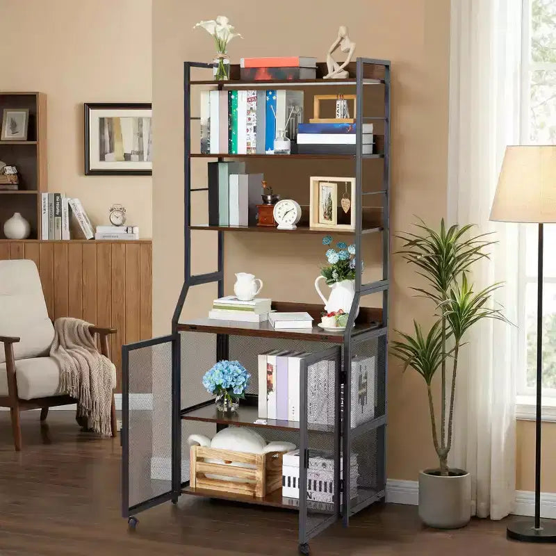 Bureau étagère 2-en-1, Bureau d'ordinateur à cadre métallique et panneaux de particules avec étagères de rangement, Table de bureau à domicile compacte, Bureau d'écriture robuste