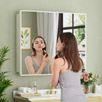 Armoire à pharmacie Elise avec miroir, armoire de salle de bain à montage en surface ou encastré, étagères réglables en verre trempé, réversible