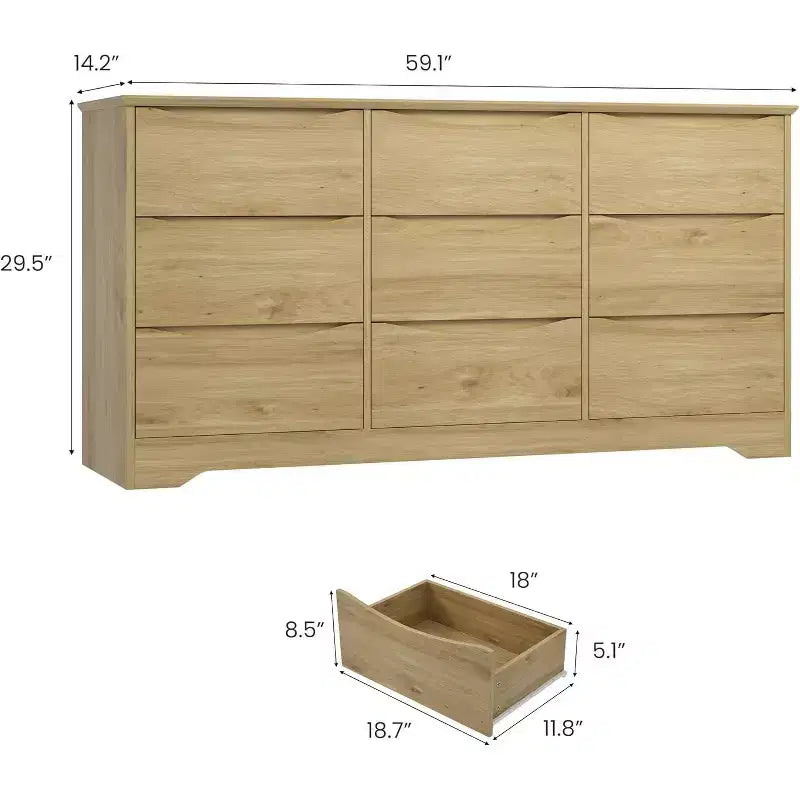 Commode en bois à 9 tiroirs, longue commode de rangement, commode moderne, pour chambre à coucher, salon