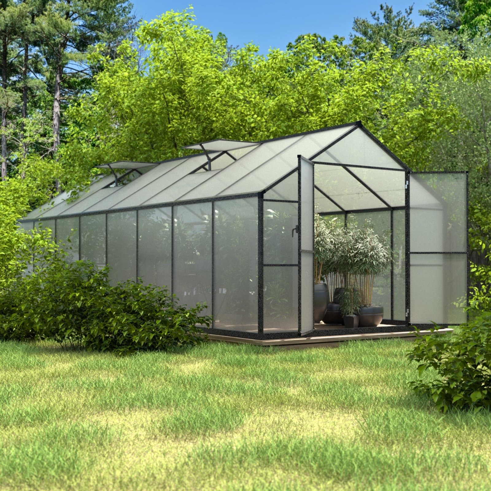 Serre de jardin aluminium VEIKOUS avec évent de toit réglable et porte verrouillable Grise