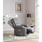 Fauteuil inclinable surdimensionné avec fonctions chauffante et massante - Fauteuil paresseux pivotant à 360° pour adultes, bascule manuelle avec télécommande, pour salons et chambres à coucher
