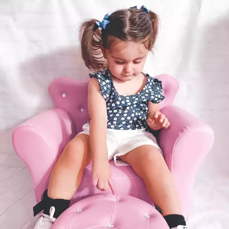 Ensemble canapé Qaba pour enfants, canapé rembourré avec pouf, canapé princesse avec décoration en diamant, fauteuil canapé pour bébés, filles, rose