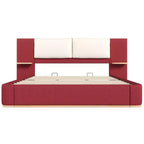 Cadre de lit plateforme capitonné Whisen King Size avec étagères de rangement latérales, tête de lit et panneau en PU doux, anti-collision, assemblage facile