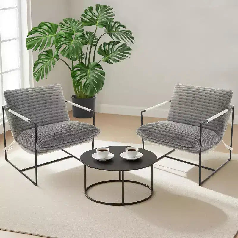 Fauteuil d'appoint suspendu pour salon, fauteuil douillet moderne à cadre métallique, chaises rembourrées avec coussin en mousse déchiquetée, chaise longue