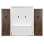 Lit escamotable mural avec armoire, tiroirs, éclairage LED et bureau