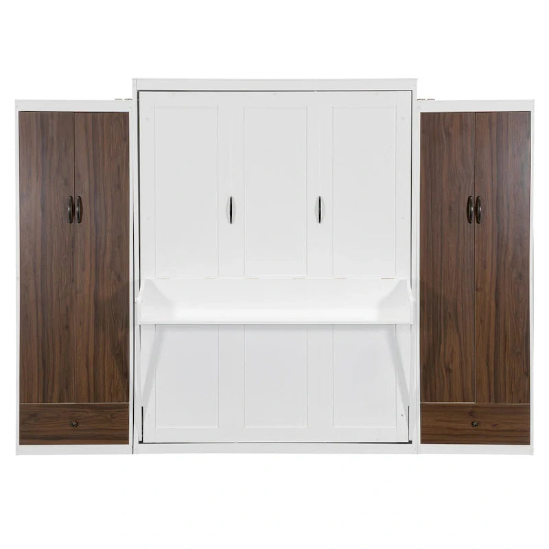 Lit escamotable mural avec armoire, tiroirs, éclairage LED et bureau